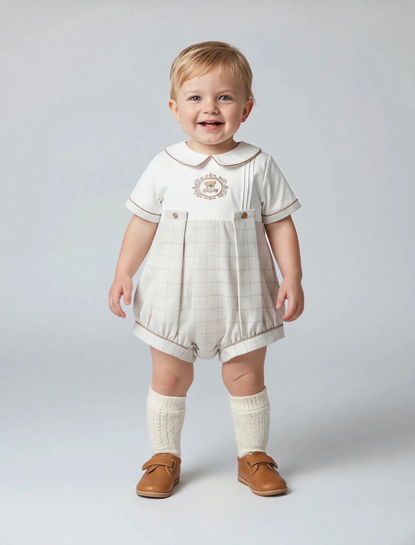 Beige Teddy Embroidered Romper
