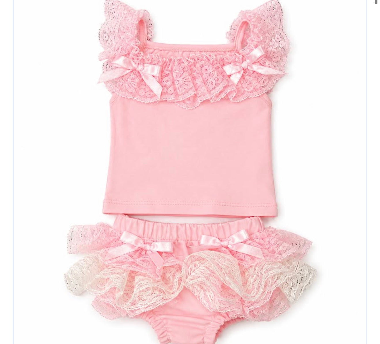 🎀 Pink Lace Frill Bloomers Set – Baby Girl 2 Piece Outfit