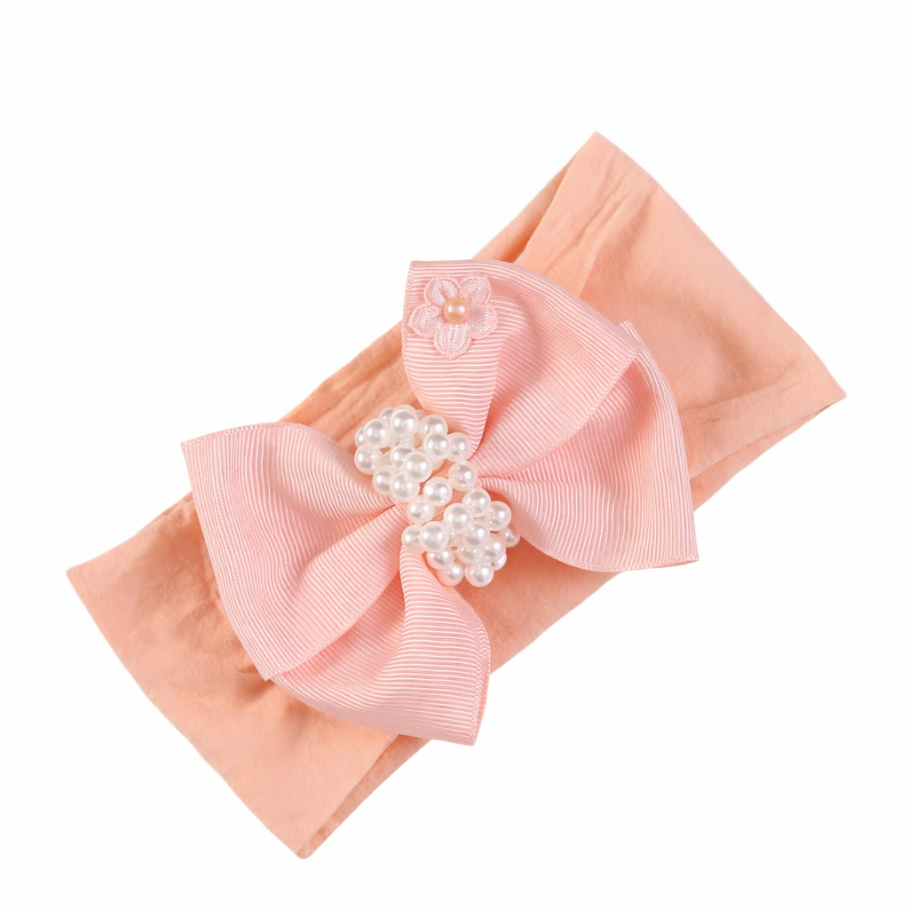 Peach Pearl Bow Baby Headband