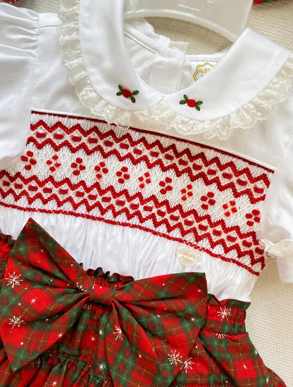 PRE ORDER|| Christmas Tartan Smocked Romper Dress