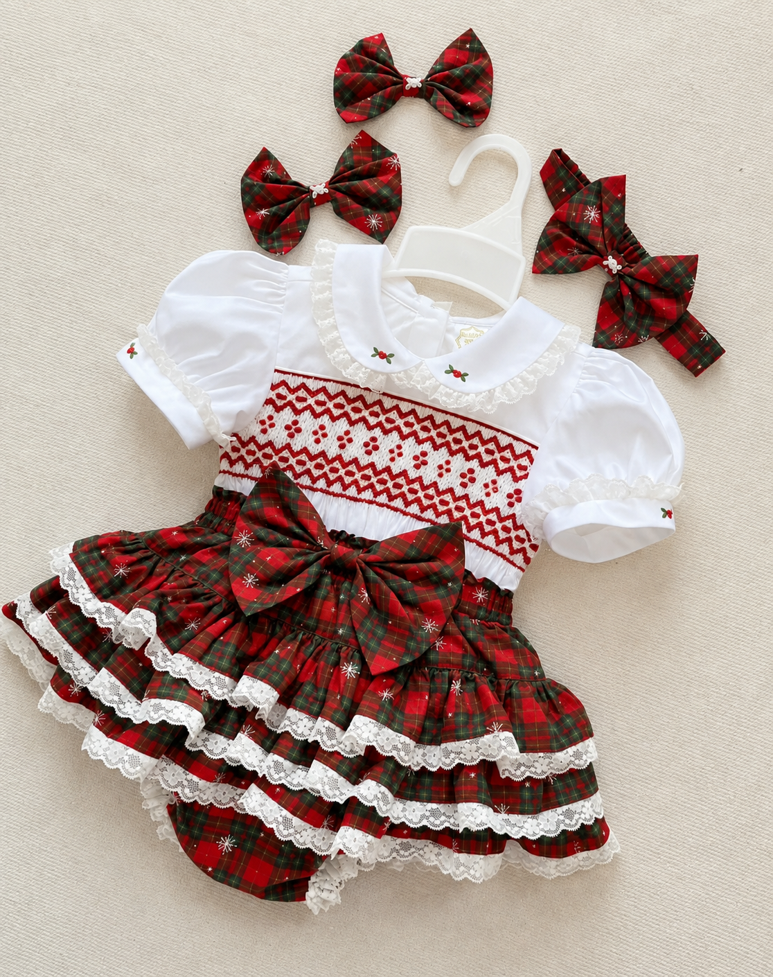 PRE ORDER|| Christmas Tartan Smocked Romper Dress