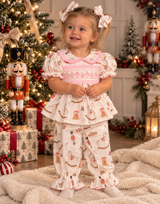 Toyland Smocked Christmas Pyjamas - Girls