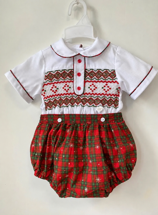 PRE ORDER|| Christmas Tartan Smocked Boys Romper