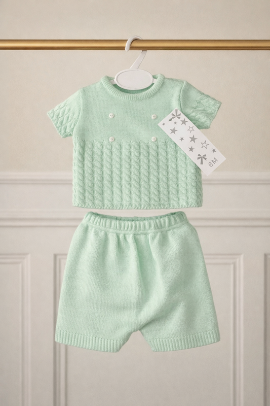 Mint Green Knitted Baby Two-Piece Set with Cable Detail 🌿🤍
