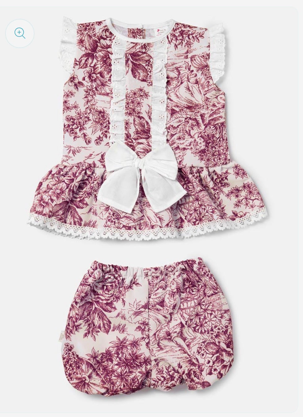Vintage Floral Bow Cherry Red Short Set