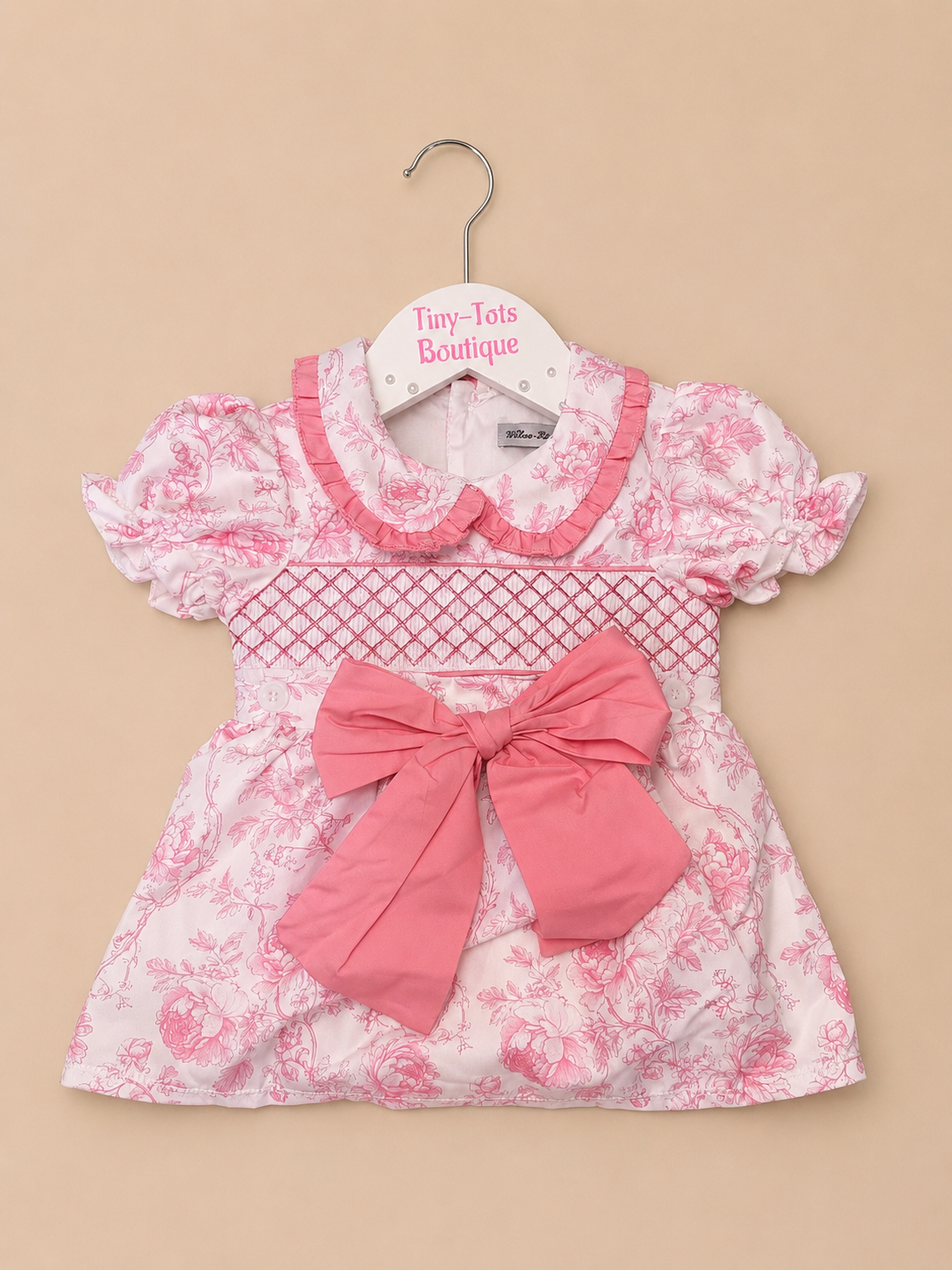 Pink Floral Smocked Bow Romper Dress