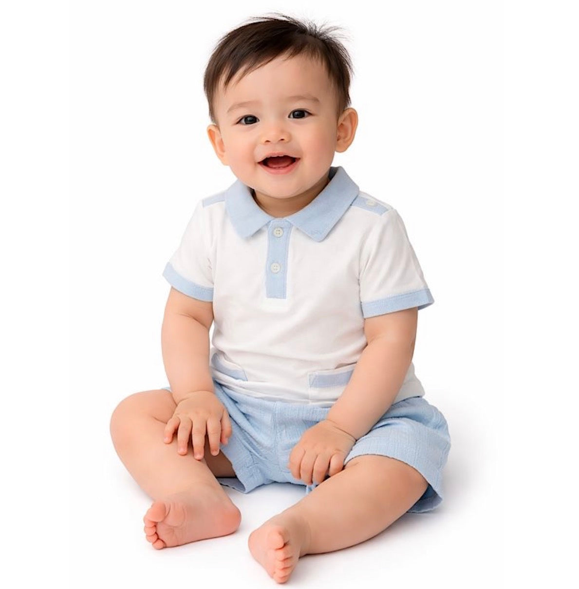 💙 Blue Polo Shorts Set – Baby Boy 2 Piece Outfit