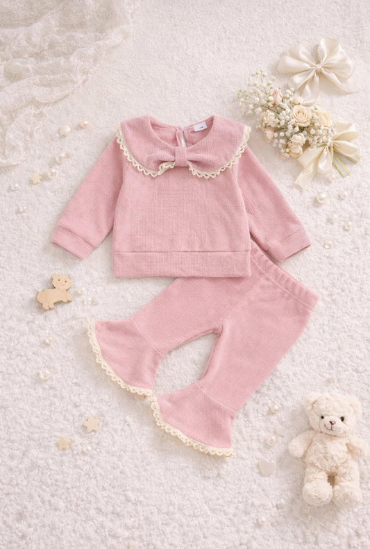 Luxury Pink Lace Collar & Bow Lounge Set