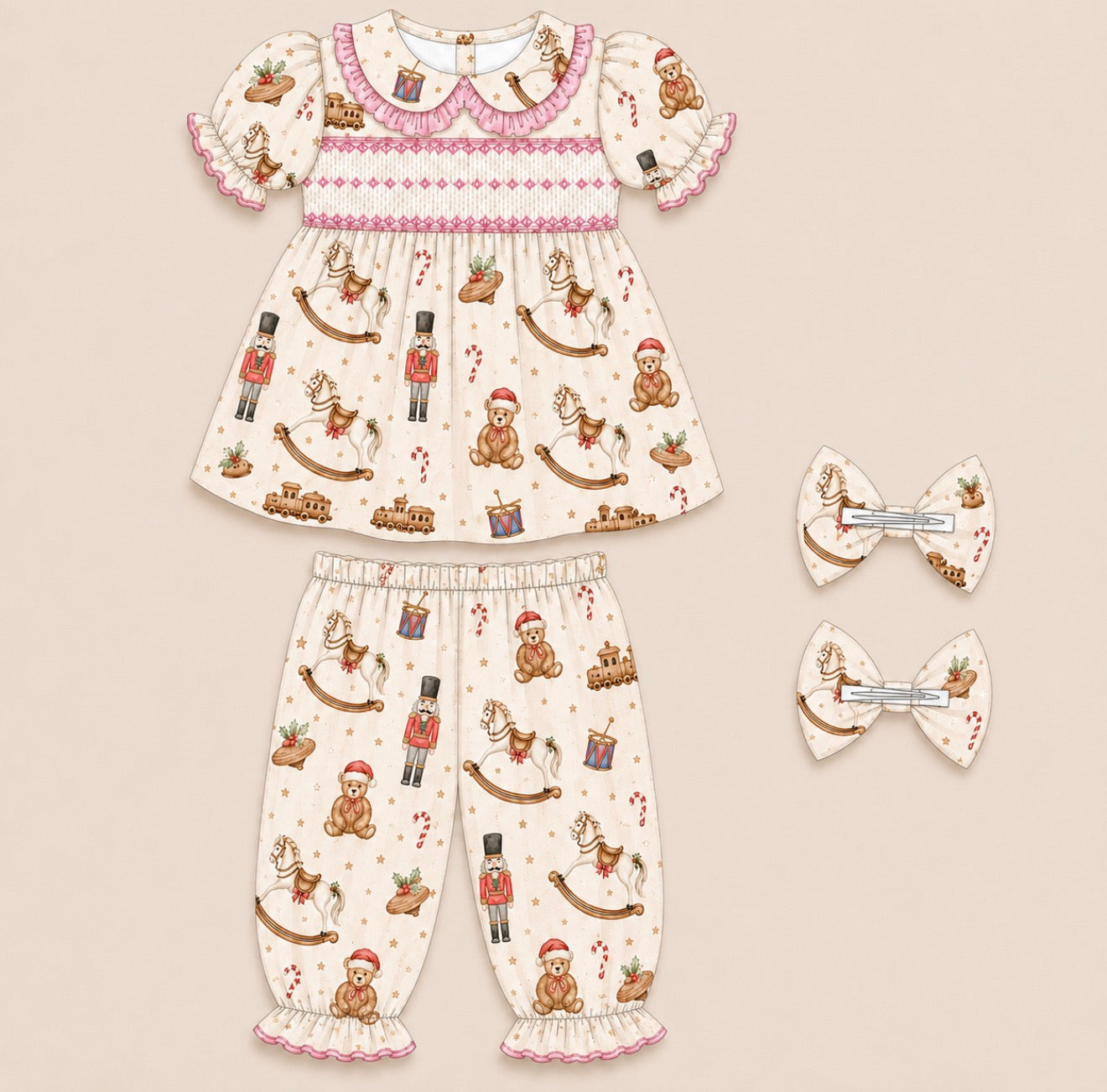 PRE ORDER|| Toyland Smocked Christmas Pyjamas - Girls