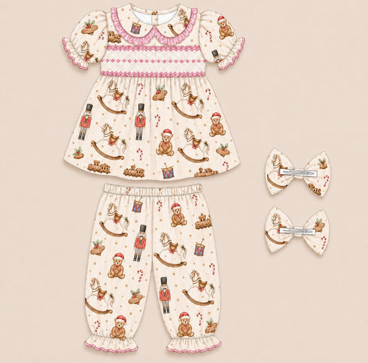 PRE ORDER|| Toyland Smocked Christmas Pyjamas - Girls
