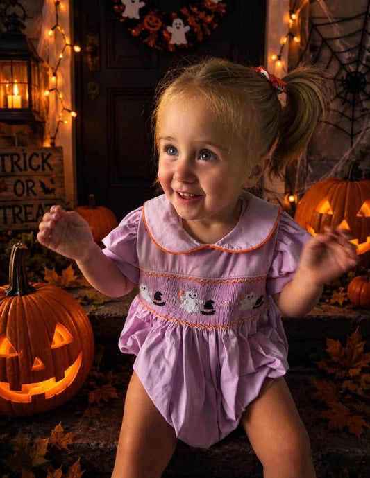 Lilac Boo Bubble Smocked Romper