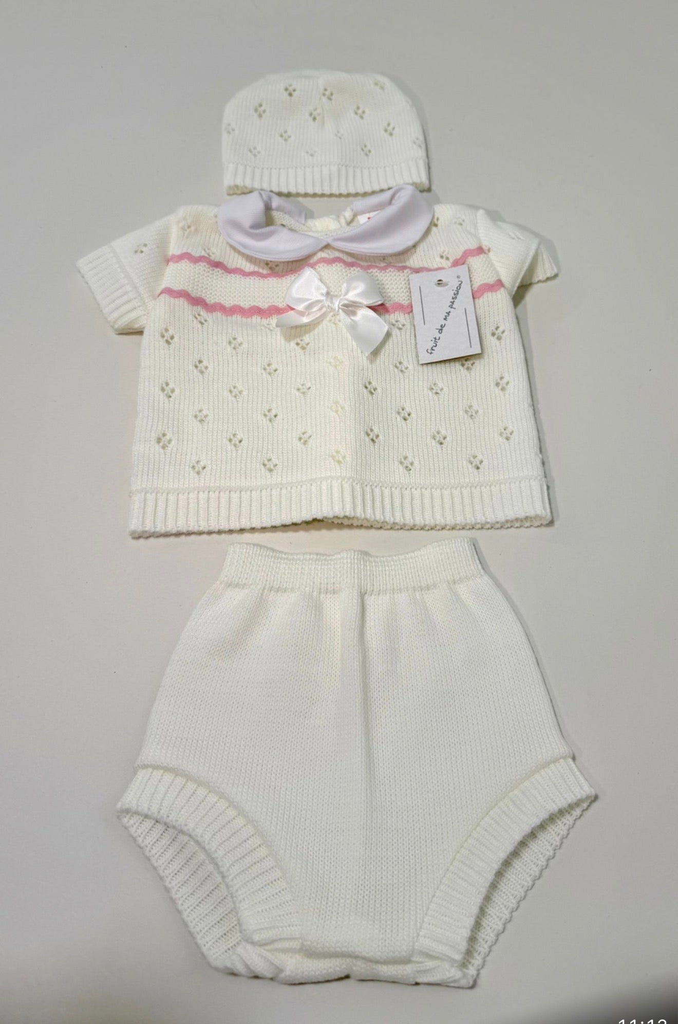 Cream & Pink Knitted 3 Piece Set