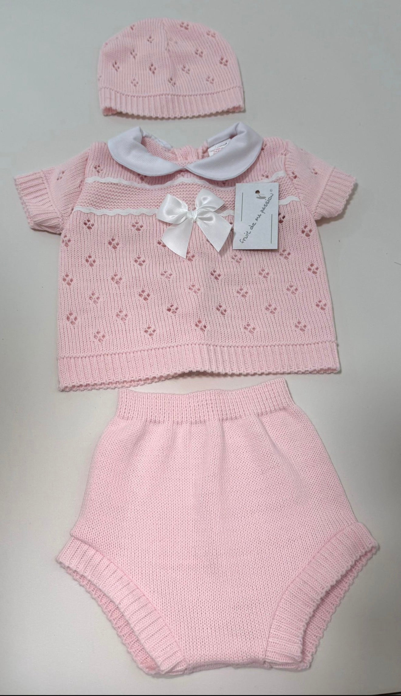 Baby Pink Knitted 3 Piece Set