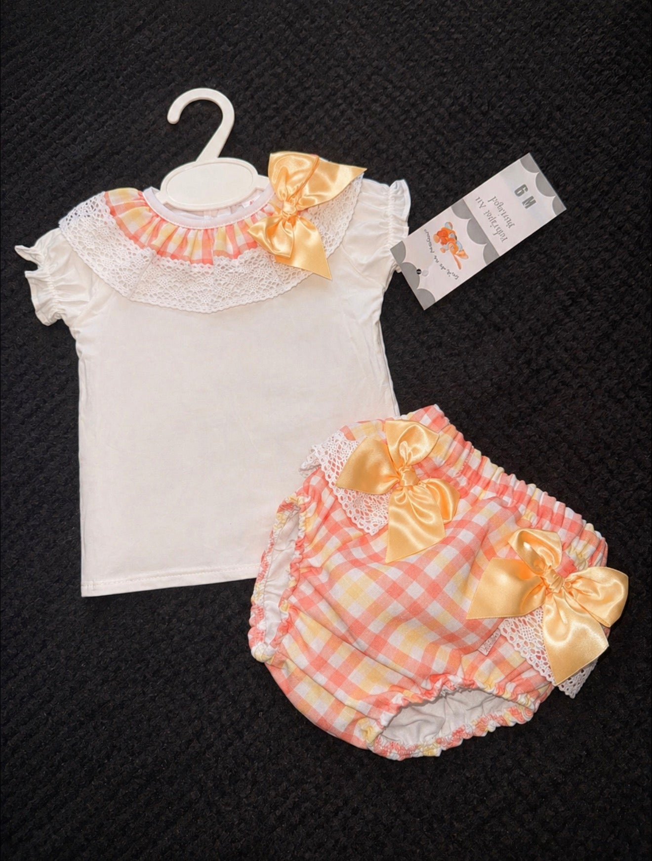 Peach & Lemon Gingham Bow 2 Piece Set