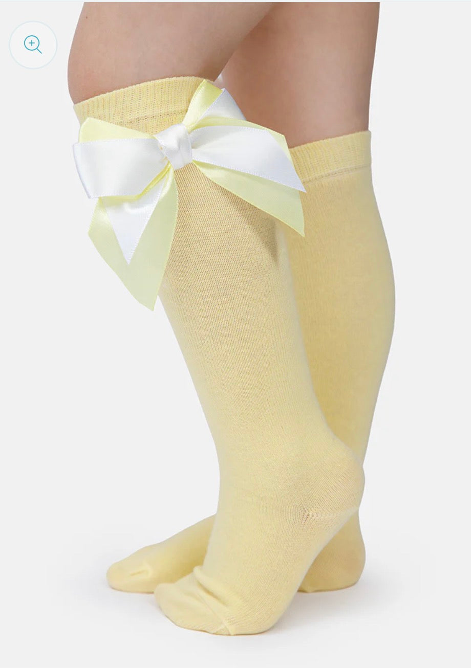 Lemon Bow Smocked Romper Set with Matching Socks