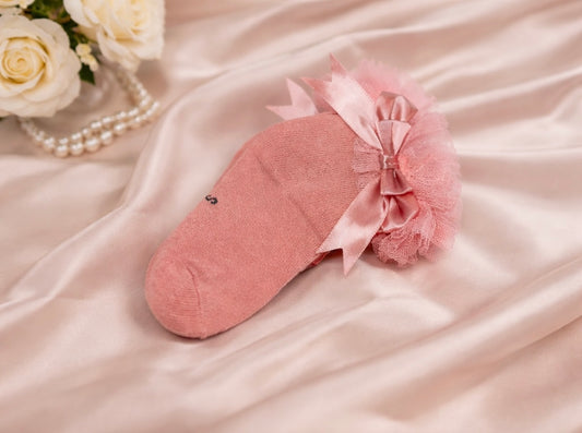 Dusty Rose Lace Bow Frill Socks
