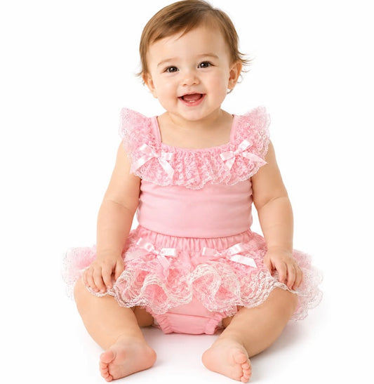 🎀 Pink Lace Frill Bloomers Set – Baby Girl 2 Piece Outfit