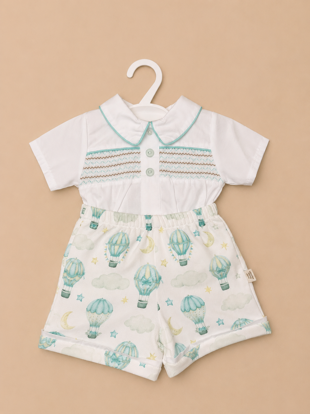 Mint Hot Air Balloon Smocked Shorts Set