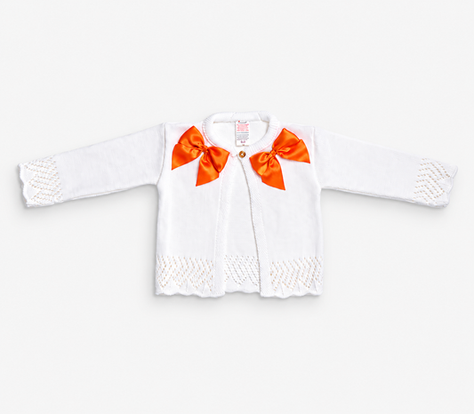 Orange Luxury Knitted Cardigan With Satin Bows