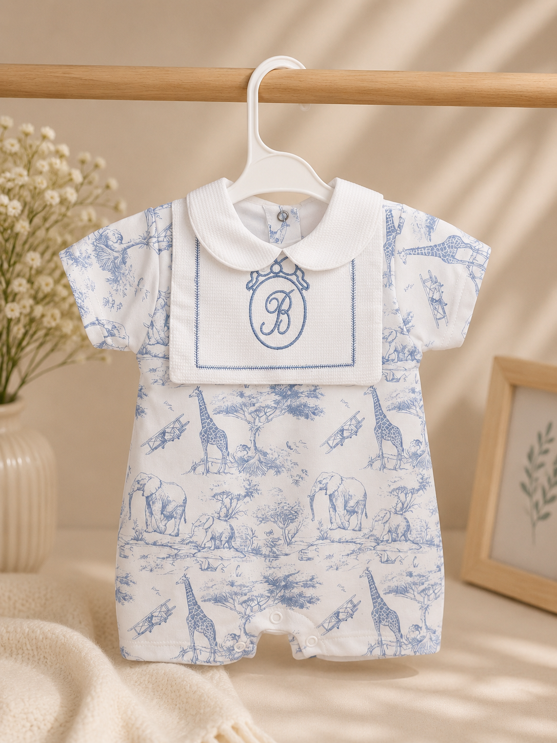 Blue Safari Unisex Monogram Romper