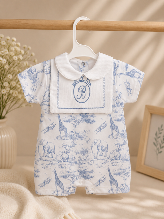 Blue Safari Unisex Monogram Romper